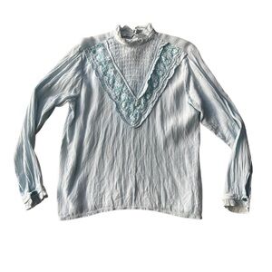 Vintage cottagecore 1970s size M or S baby blue ruffle